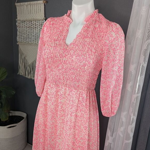 Superfoxx Smocked Midi Dress Floral Hot Pink Women’s Size Small - Picture 3 of 9